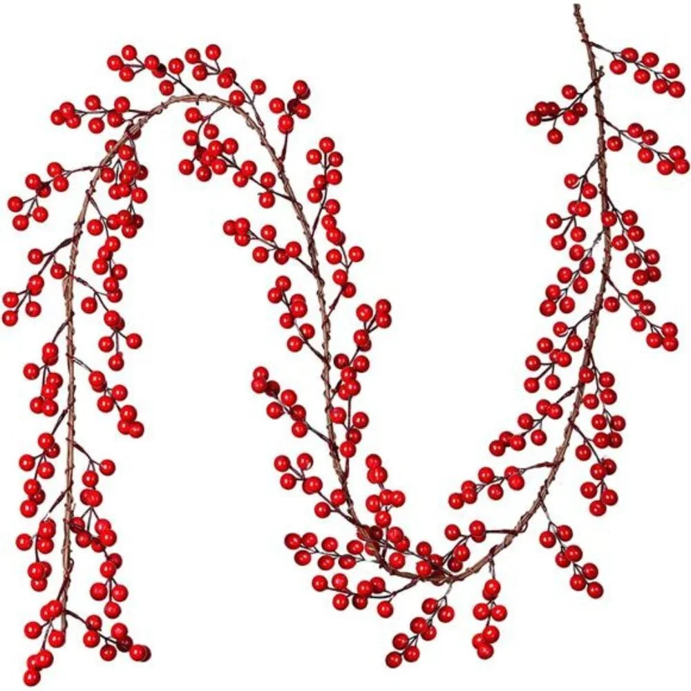 Red Berry Christmas Garland, 6FT Artificial Garland Indoor Outdoor Decoration